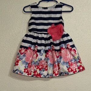 Striped Floral Kids Dress with Pink Accents